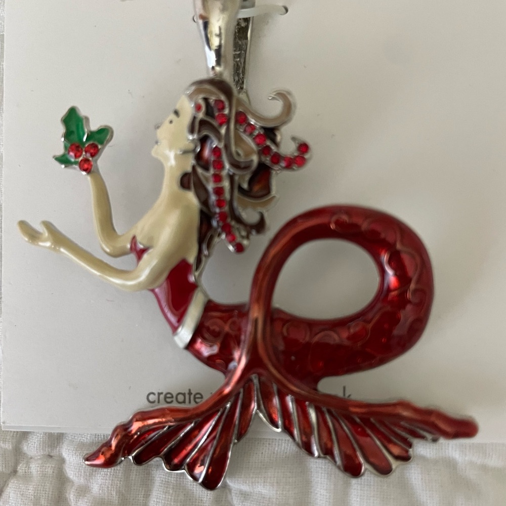 Wearable Art Christmas Mermaid Necklace Pendant - Picture 3 of 4